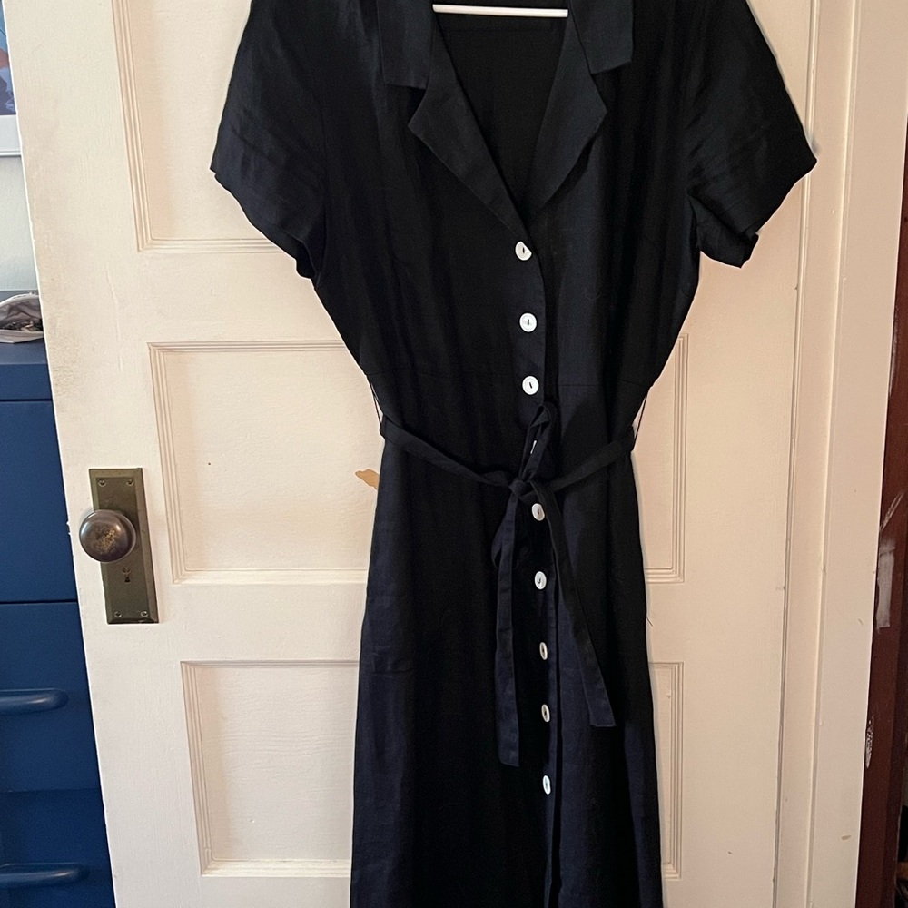 Quince Linen Elegant Black Button-Down Dress